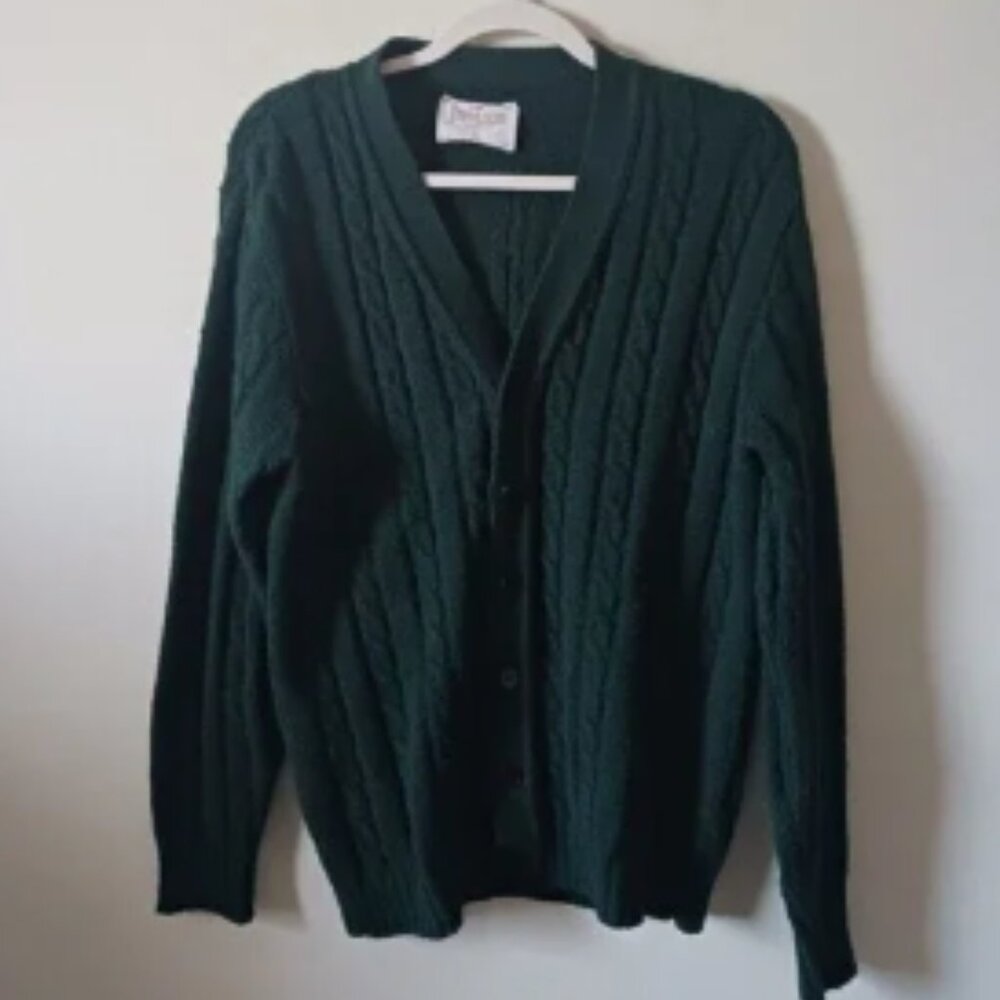 Vintage Jantzen Mens Wool Blend Cardigan Sweater Knit Grandpa Green Size L